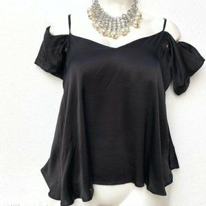 NEW Topshop Women Blouse Size 8 Black Off Shoulder‎